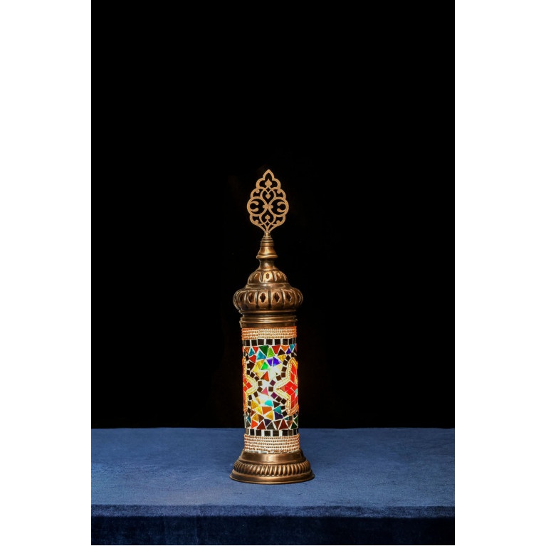 Table lamp-cylinder, blue/red/yellow mosaic